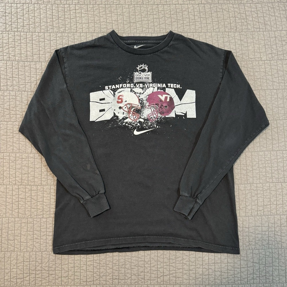 Nike Shirt Men Large Black‎ Stanford Virginia Tech Orange Bowl College Football